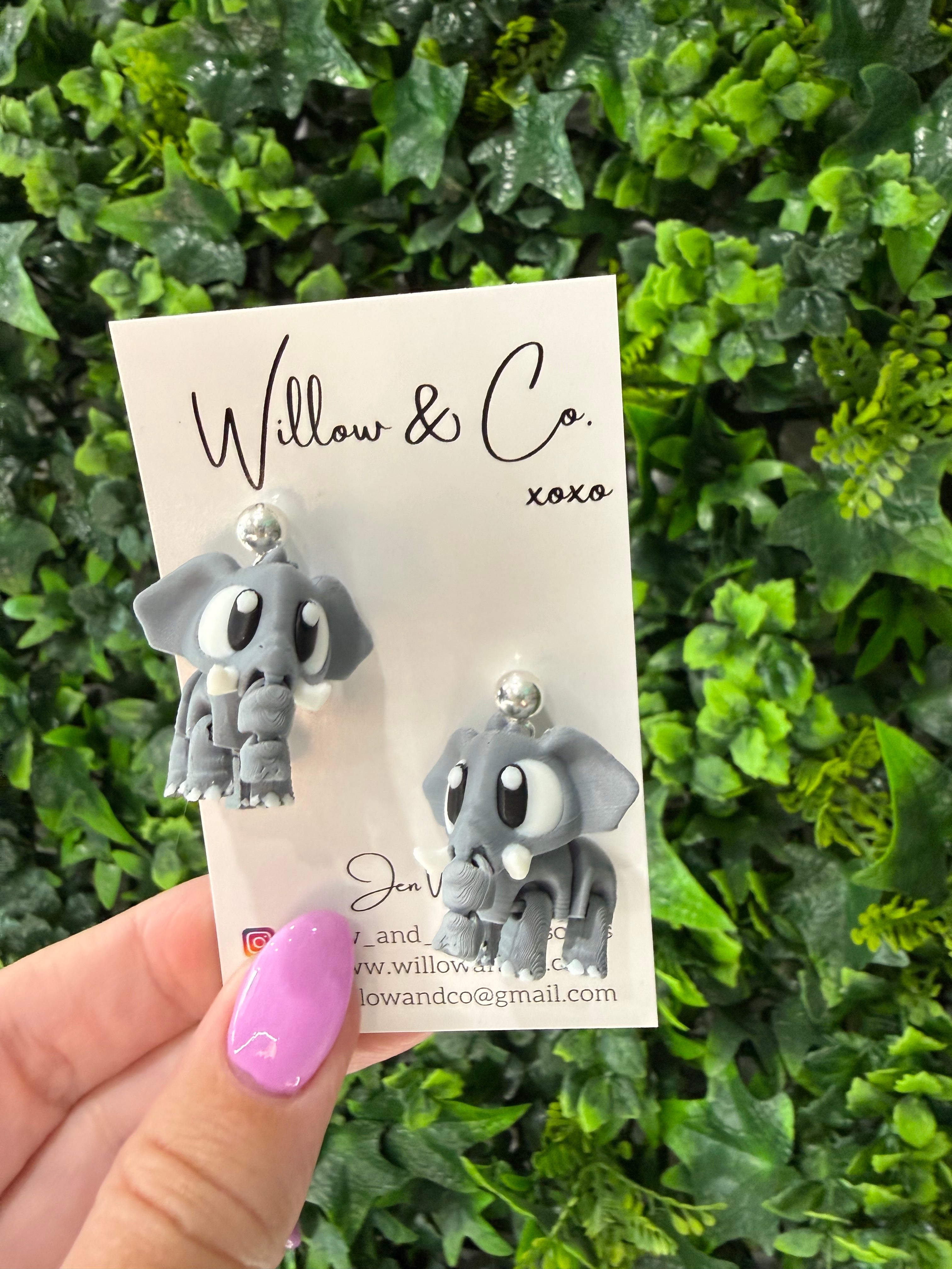 3D Elephant Dangle Earrings