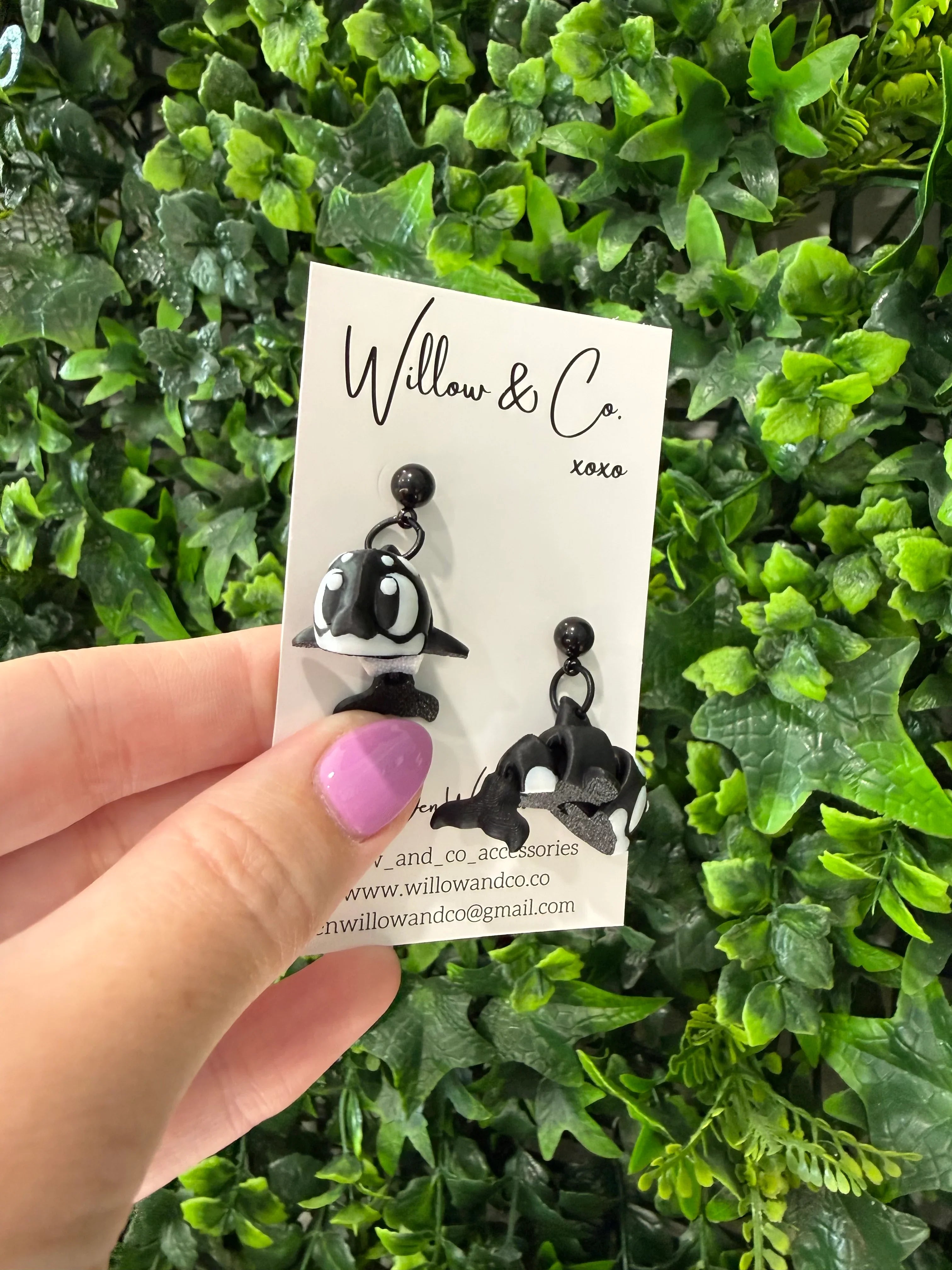 3D Orca Whale Dangle Earrings
