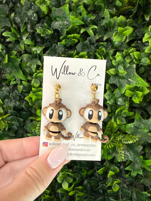 3D Monkey Dangle Earrings
