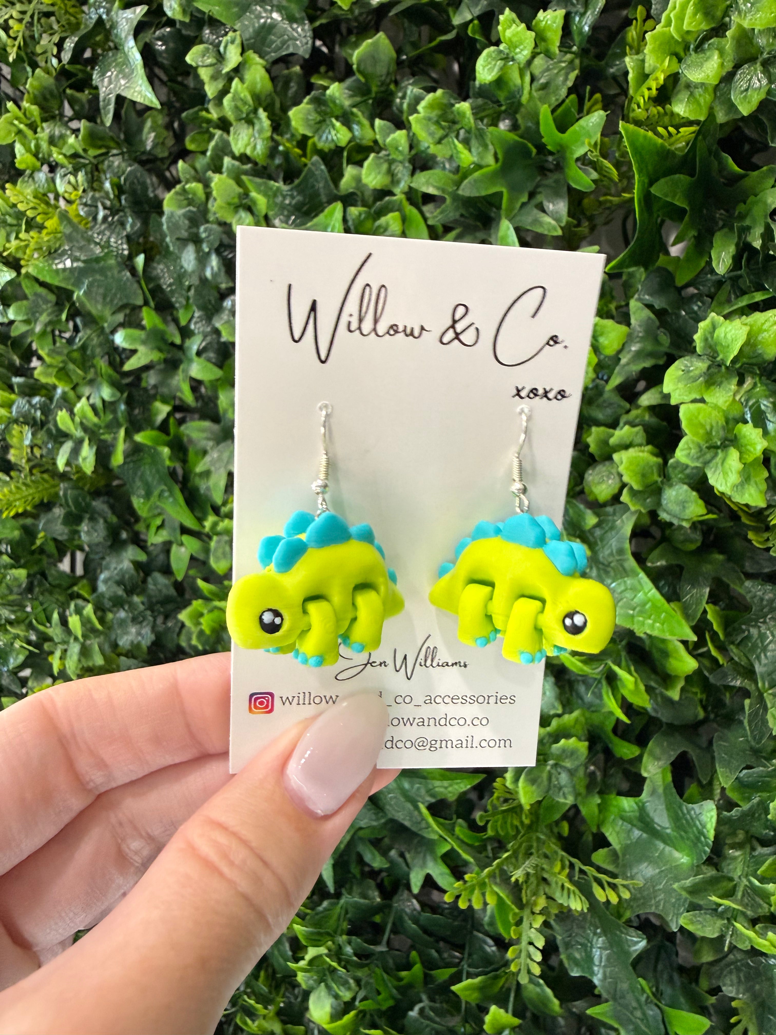 3D Stegosaurus Dangle Earrings