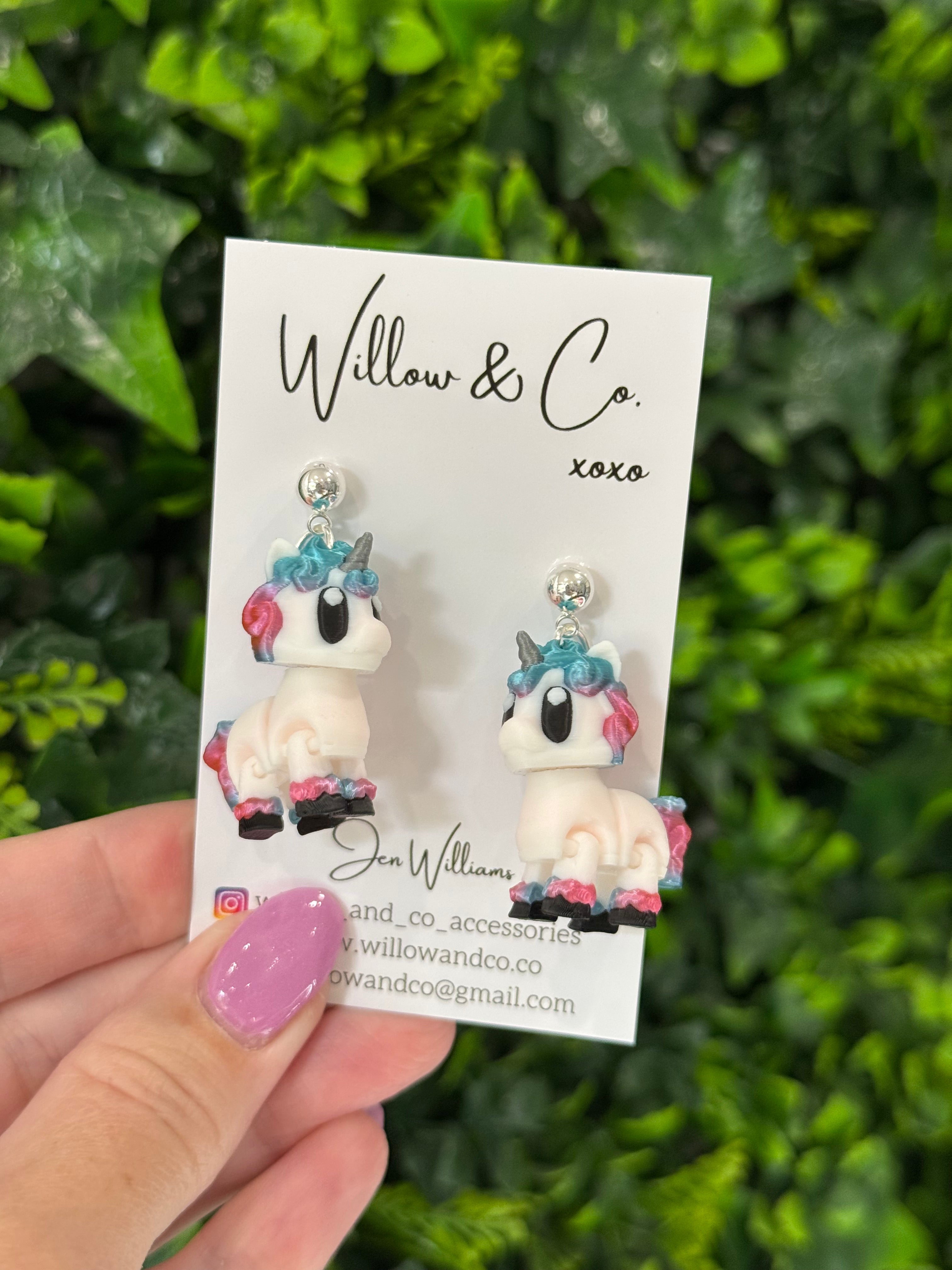 3D Unicorn Dangle Earrings