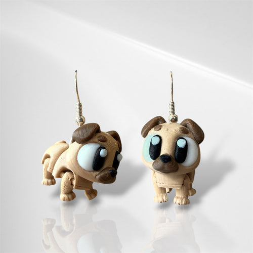 3D Pug Dangle Earrings