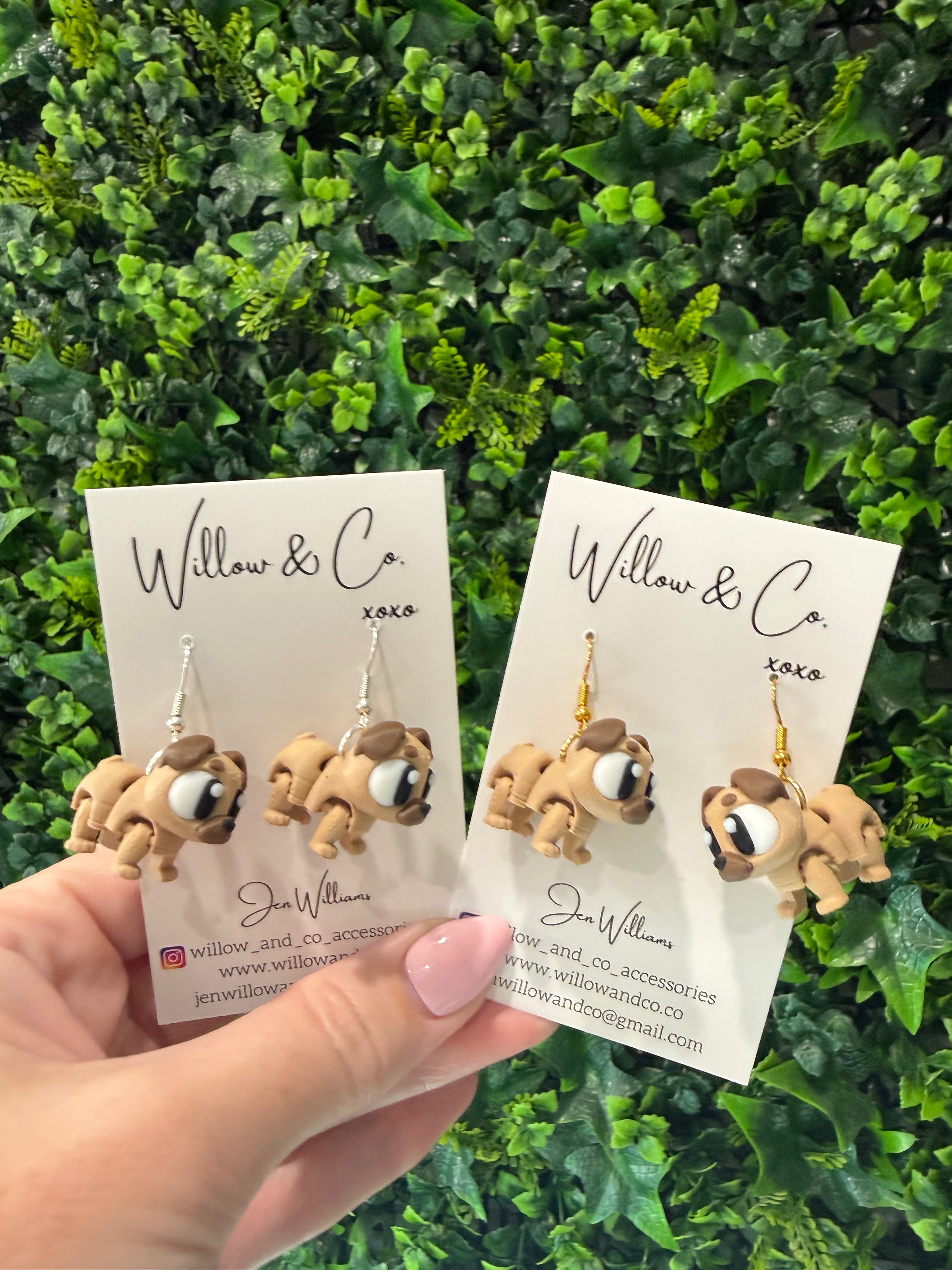 3D Pug Dangle Earrings
