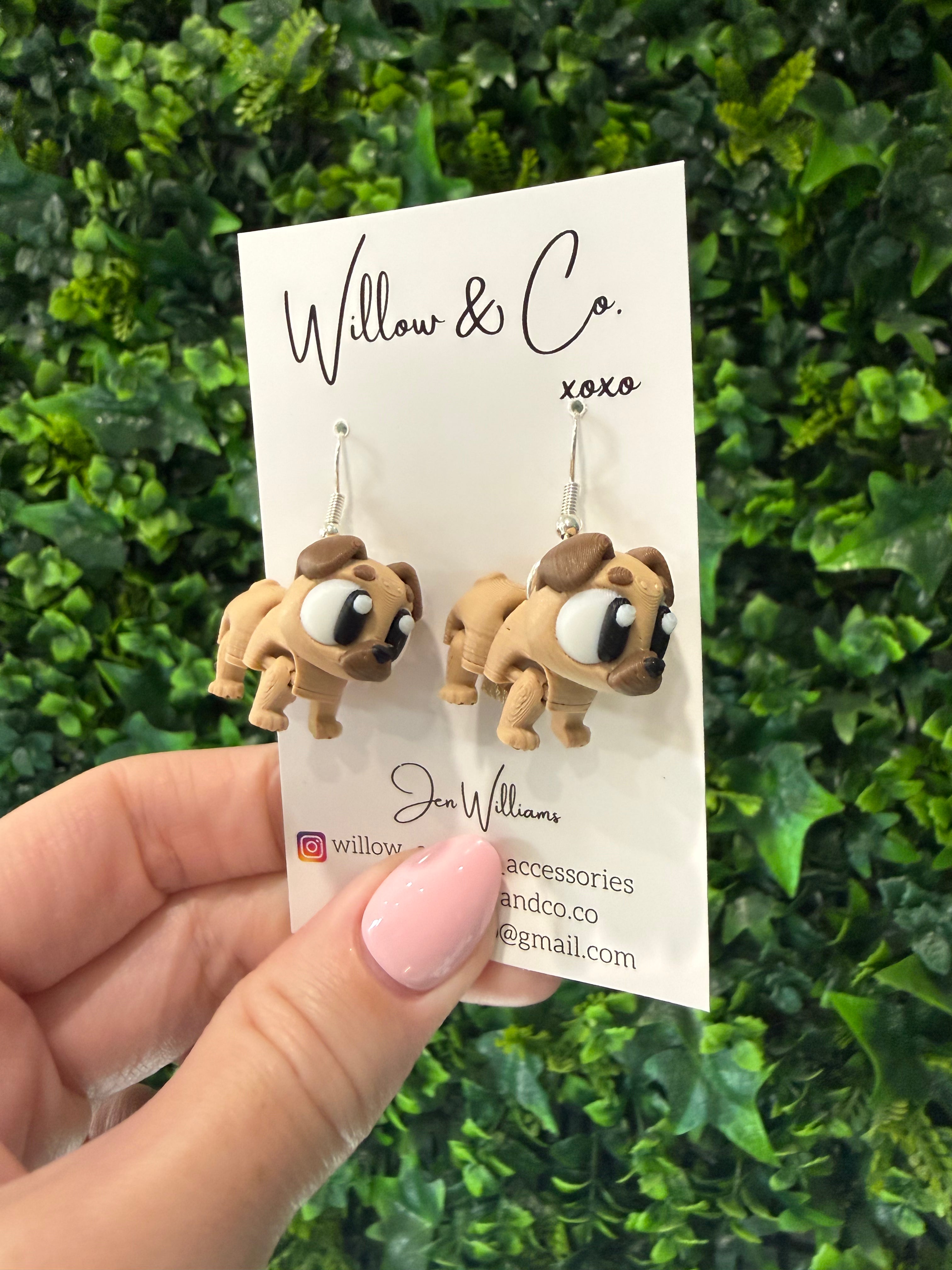 3D Pug Dangle Earrings