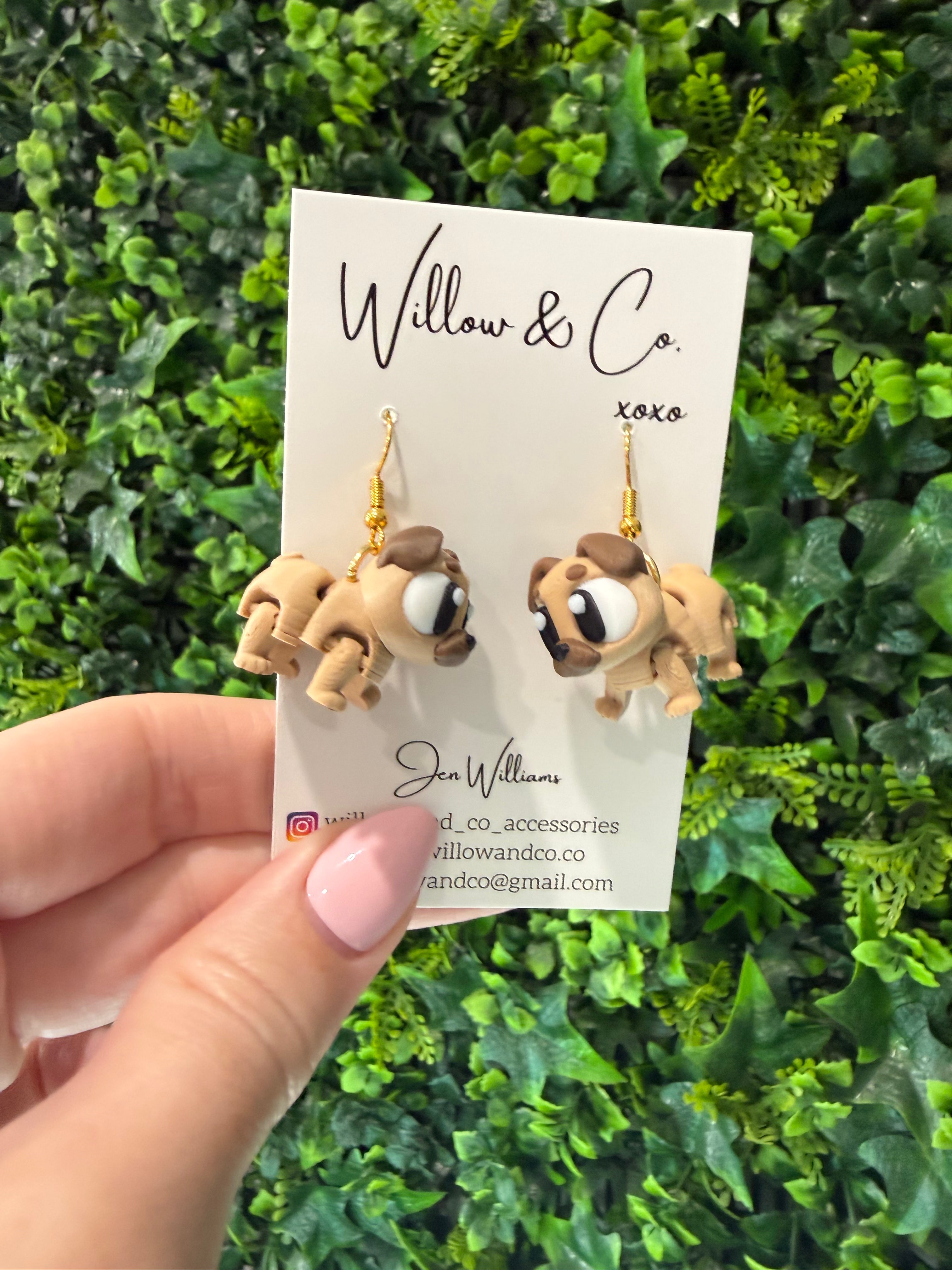 3D Pug Dangle Earrings